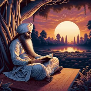 Guru Nanak Dev Ji Sitting Under Banyan Tree Illustration