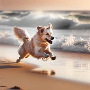 Canine Sprinting on Sandy Beach | Beach Waves Background