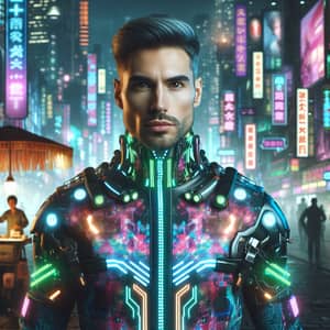 Cyberpunk Style Man - Futuristic 30-Year-Old with Neon Prosthetics