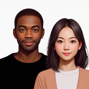Interracial Couple Standing Together | Portrait of Black Man & Asian Woman