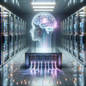 Artificial Intelligence Mainframe: Sleek Silver & Neon Circuitry