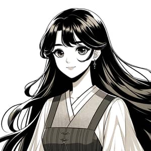 Anime-Style East Asian Woman with Long Black Hair
