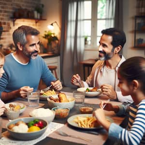Family Dinner Scene: Parents and Kids Enjoying Meal Together