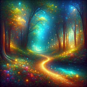 Mystical Woodland Sanctuary: Impressionist Painting with Vibrant Hues