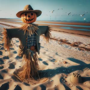 Scarecrow on Beach: Serene Field Agriculture & Beach Relaxation