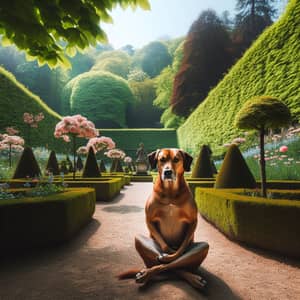 Tranquil Garden Scene with Meditating Dog