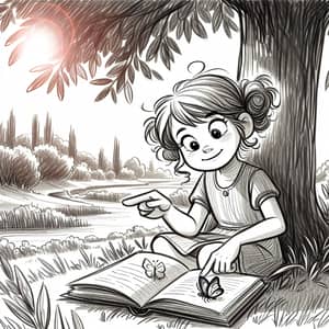 Young Girl Enjoying Nature's Wonders | Sketch Art