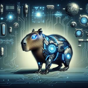 Tech-Infused Capybara in Futuristic Setting