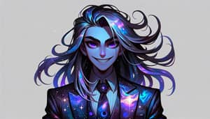 Galaxy-Themed Young Villain with Blue & Purple Hair