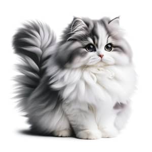 Fluffy Cat with White and Grey Features