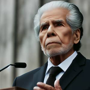Hispanic Elderly Man Giving Public Speech in Suit