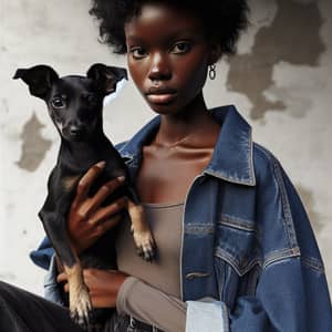 Confident Black Woman Holding Playful Black Rat Terrier