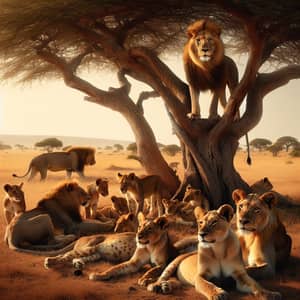African Savanna Lions: Majestic Pride in the Afternoon Sun