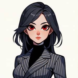 Stylish Woman with Black Hair and Red Eyes | Bold and Confident Look