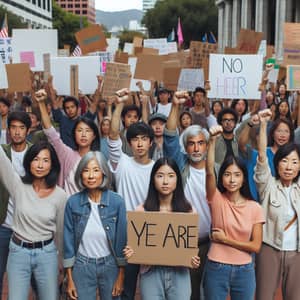 Diverse Asian American Adults Protest with Homemade Signs | City Demo