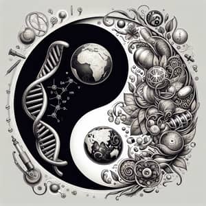 Yin-Yang Tattoo Design with Biology and International Business Elements