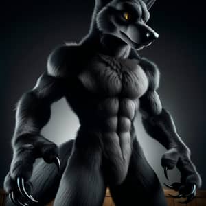 Anthropomorphic Black Fur Wolf Character