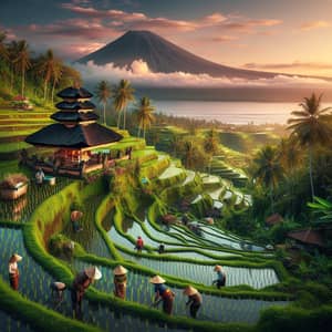 Breathtaking Bali Landscape: Rice Terraces, Temples, and Volcano Views