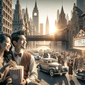 Classic Cityscape Cinematic Setting with Diverse Characters