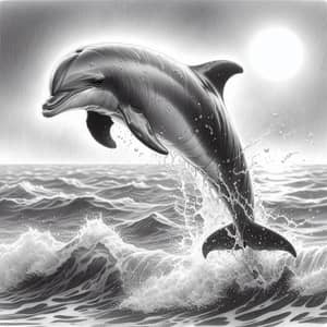 Joyful Baby Dolphin Leaping Out of Waves | Detailed Sketch