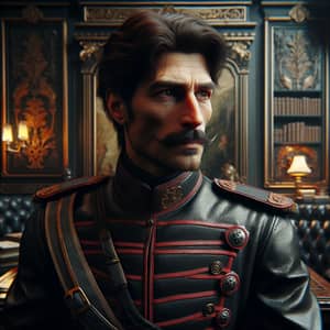 Steampunk-Inspired Middle-Eastern Man in Richly Embellished Office