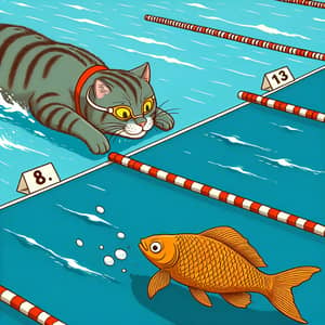 Cat vs Fish Swimming Race: Who Will Win?