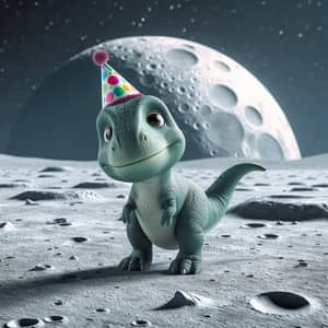 Adorable Dinosaur Celebration on the Moon