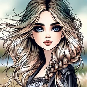 Fantastic Girl with Blonde Hair and Blue Eyes | Stylish Illustration