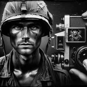 Vietnam War Era Soldier in Gritty Black and White Portrait