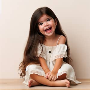 Adorable Hispanic Girl Laughing | Cute Long-Haired Kid Photo