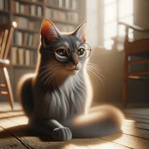 Mature Cat Wearing Glasses | Cozy Room Setting