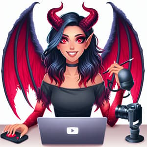 Engaging Succubus YouTube Blogger with Ruby Eyes and Crimson Wings