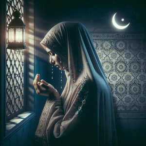 Devout South Asian Woman Praying on Laylatul Qadr Night