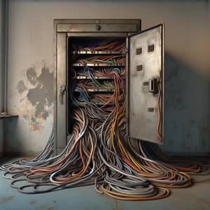 Antiquated Metal Electrical Cabinet and Colorful Cables