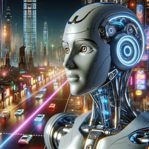 Advanced Mechanized Robot in Futuristic Cityscape
