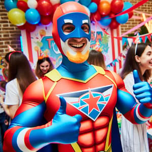 Joyful DC TEAM Superhero Characters at Festive Party