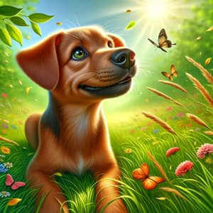 Playful Domestic Dog in Serene Meadow | Summer Shimmer