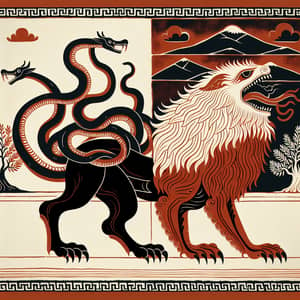 Greek Mythology Monster Depiction - Lion-Goat-Serpent Hybrid