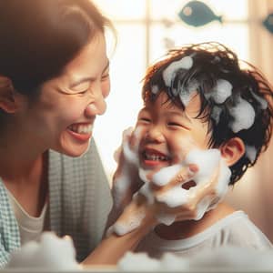 Gentle Face Scrubbing: Asian Mother & Son | White Soap Suds