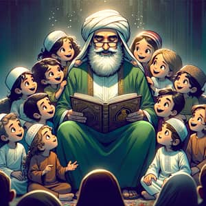 Wise Middle-Eastern Man Reading Book for Multicultural Children