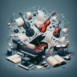 Musical Storytelling: Orchestral Arrangement with Instruments and Musical Notation