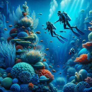 Underwater Adventure: South Asian and Caucasian Divers Amid Marine Life