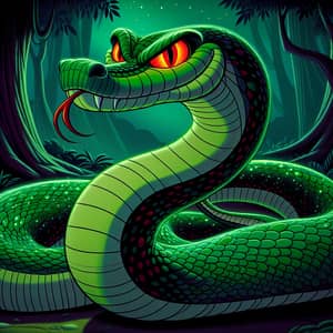 Villainous Titanoboa: Cartoon Serpent in Green Scales