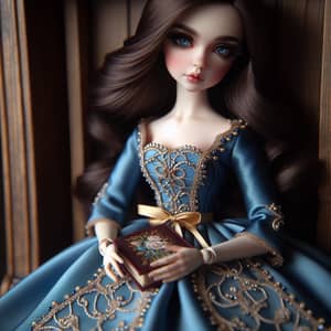 Exquisite Handcrafted Doll with Silk Dress on Vintage Wooden Shelf