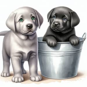 Charming Silver and Charcoal Labrador Puppies in Watercolor