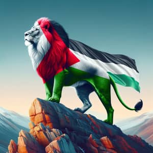 Palestinian Flag Lion Atop Mountain