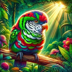Vibrant Amazon Lori Illustration - Colorful Feathers & Orange Eyes