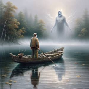 African Fisherman Encounter in Serene Lake with Divine Being