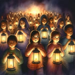 Diverse Children with Lanterns: Faith Conquering Fear