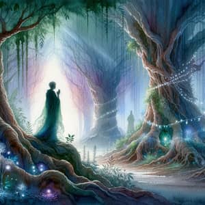 Tranquil Forest Prayer: Ethereal Watercolor Art